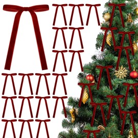 Glitinsel 36 Pcs Velvet Christmas Bows for Tree 5 x 7 Inch Rustic Crafts Gift Bows Vintage Ribbon Premade Bows Wedding Wreath Garland Home Decor Parties Indoor Outdoor Decor(Red,5/8inch Width)