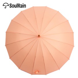 SoulRain 16 Ribs 48" Stick Umbrella Auto Open Solid Color Fashionable and Simple，Arc Classic Wood Handle，Windproof Unbreakable Stick Rain Umbrella (Peach)…