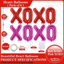 16 Inch Red XOXO Pink XOXO Balloons, 6 Pcs Red XOXO Pink XOXO Letters Balloons Red Heart Valentine's DAY Balloons Banner for Valentine's DAY Wedding Ceremonies Party Decorations Red XOXO Pink XOXO