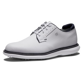 FootJoy Men's Traditions Blucher Golf Shoe, White/White/Navy, 14