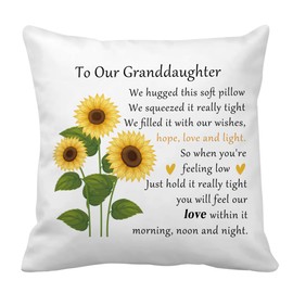Granddaughter Gifts from Grandma - Birthday Gifts for Granddaughter Christmas Stocking Stuffers Valentines Mothers Day Sunflower Gift for Granddaughters White Throw Pillow Cover 18x18 Inch