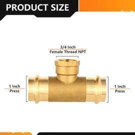 2-Pack HeSun Copper Pressure Fitting Tee, 1"PRESS x 1"PRESS x 3/4"Female NPT Tee, LF Brass