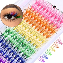 Colored Lash Extension Kit, Individuals Eyelash Clusters DIY Colored Eyelash Extension Kit 6 Colors Rainbow Individual Lashes 14/16mm D Curl Red, Blue, Purple, Orange, Yellow, Green（120pcs）
