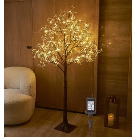 Hairui Artificial Baby Breath Flowers Tree with Lights 5FT 126LED,Prelit Lighted Gypsophila twig tree for Wedding Party Christmas Holiday Decoration Indoor Outdoor Use