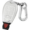 Kirsnda Key fob Cover Metal Buckle Compatible with Dodge Chrysler RAM Durango Grand Cherokee ect Smart Remote,Key Skin TPU Protection Key Case 6 Buttons (Silver White)
