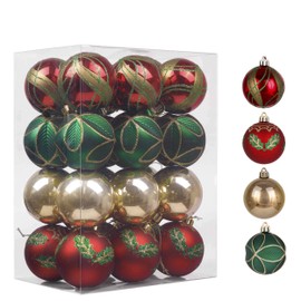 Valery Madelyn 24ct 60mm Country Road Red Green and Gold Shatterproof Christmas Ball Ornaments Decoration,Themed with Tree Skirt(Not Included)