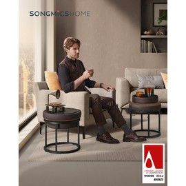 SONGMICS HOME LUIZ Collection - Ottoman Footstool, Round Ottoman, Vanity Chair Stool, Footrest, Reversible Top, Side Table, Max. Load 660 lb, Bedroom Living Room Entryway, Walnut Brown ULOM080K01