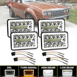 AMUNIESUN 4PCS 4X6INCH LED headlight High Low Beam DRL Turning Signal Light Replace H4651 H4652 H4656 H4666 H6545 Light Compatible With American Motors Concord Eagle Spirit