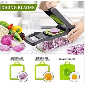 Generic Zfusion 16-in-1 Vegetable Chopper With Container, Cheese Grater, Vegetable Chopper & Onion Dicers, Container for Salad Potato Carrot Garlic Mandoline Slicer for Kitchen., Medium