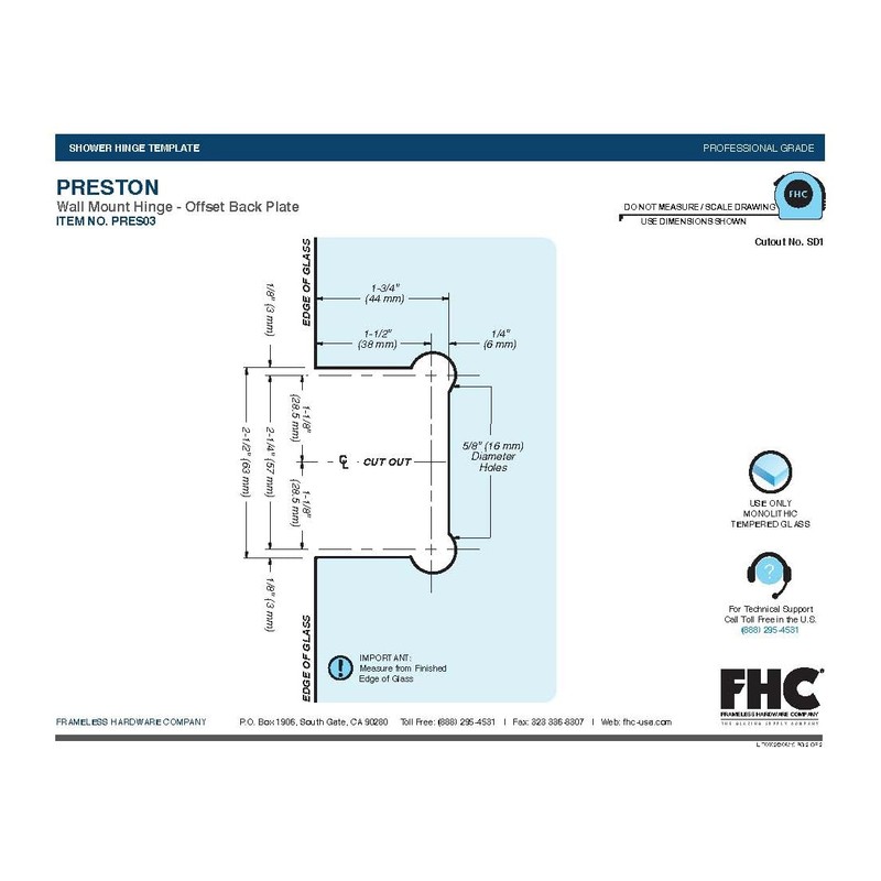 FHC PRES03CH Preston Series Wall Mount Hinge - Offset Back