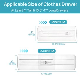 Vtopmart 4 Pack Drawer Dividers for Clothes, Adjustable 4" High Expandable from 10.6"-17" Dresser Drawer Organizer, Clear Plastic Drawer Separators for Baby Clothes, Underwear, socks, Easy to Assemble