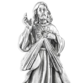 WJ Hirten Divine Mercy Jesus 4.5" Pewter Statue on Golden Base, U.S. Made,  Boxed
