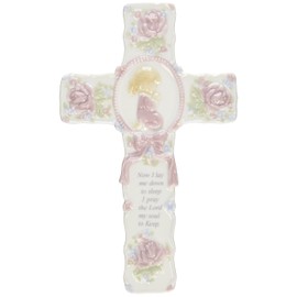 Cosmos R8015B Fine Porcelain Inspirational Cross with Praying Girl Figurine, 8-3/4-Inch