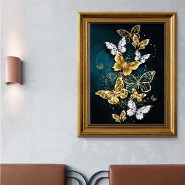 KAMIERFA Cross Stitch Embroidery Kits Pre-Printed 11CT DIY Embroidery Picture Set Beginners Cross Sewing Handmade Cross Stitch Kit 35 x 50 cm Golden Butterflies