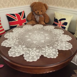 Laivigo New Handmade Crochet Lace Round Table Cloth Doilies Doily,27 Inch,Beige