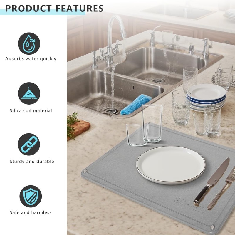 GOPRETY Quick Dry Stone Drying Mat for Kitchen Counter -