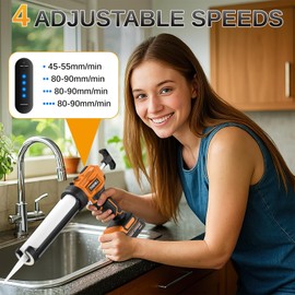 THIS HILL 10oz /300ml Electric Caulking Gun,20V Battery Powered Caulk Gun w/Two 2.0Ah Battery,4 Speeds,9Pcs Silicone Caulking Tools,Dripless Caulking Gun for Sealing&Filling
