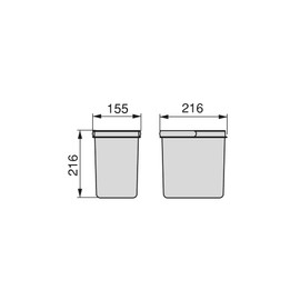 Emuca, waste sorting cut-out base, set of 2 bins height 216mm with 6 litres capacity, Grey, H 216 mm (2x6L)
