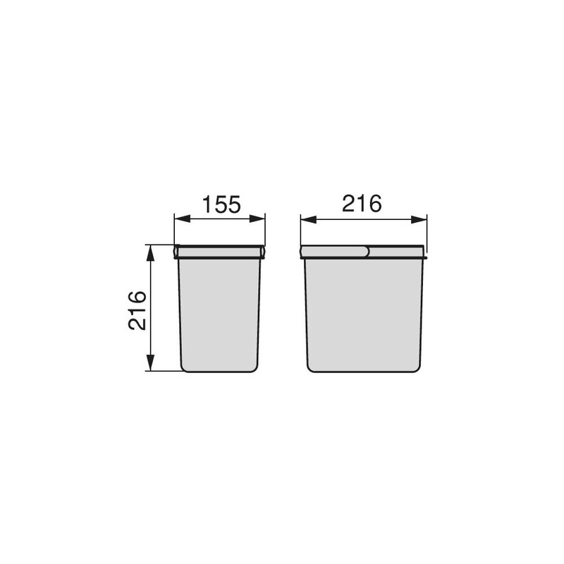 Emuca, waste sorting cut-out base, set of 2 bins height