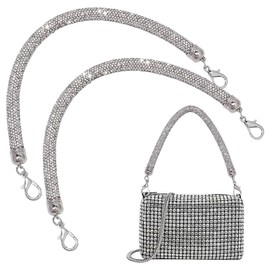 PH PandaHall Pack of 2 Rhinestone Handbag Strap Replacement 30 cm Short Crystal Bag Handle Sparkly Wallet Strap Rhinestone Purse Chain for Forearm Bag Shoulder Evening Handbag, Platinum