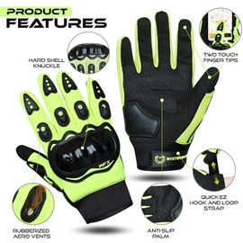 WESTWOOD FOX Motorbike Gloves for Men and Women, Full finger Touchscreen Motorcycle Gloves for BMX MX ATV MTB Riding, Hunting, Climbing, and Outdoor Sports (GREEN, 2XL)