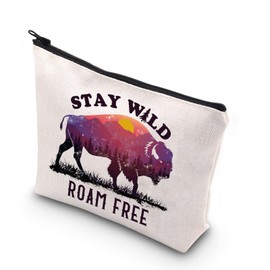 BDPWSS Buffalo Gift Bison Themed Gift Stay Wild Roam Free Buffalo Lover Makeup Bag Wild West Gift Nature Lover Gift (Stay roam free)