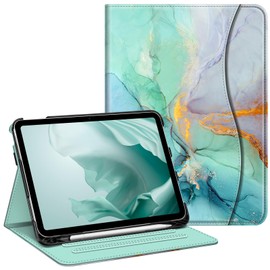 Fintie Case for iPad (A16) 11th Generation 11 Inch (2025), iPad 10th Generation 10.9 Inch (2022), Multi-Angle Viewing Protective Stand Cover with Pencil Holder & Pocket, Emerald Marble