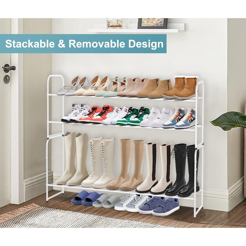 AOODA Long 2 Tier Shoe Rack for Closet Metal Wide