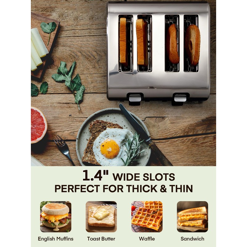 4 Slice Toaster, 1500W Extra-Wide Slot Toaster, for Bagel, Bread,