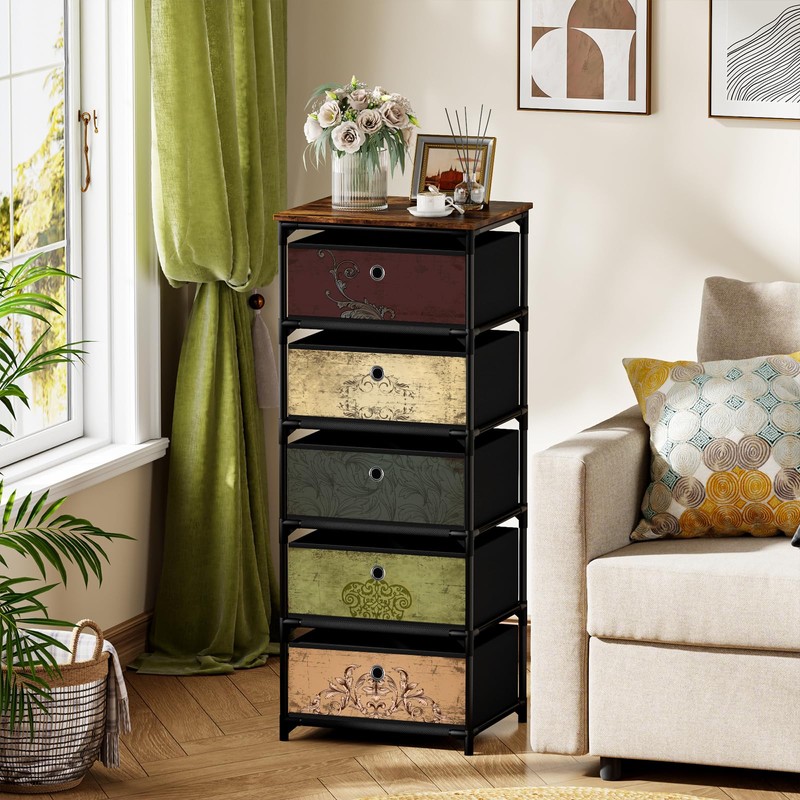 VASICAR Storage Unit with 5 Drawers, Fabric Nightstand, Clothes Organizer,