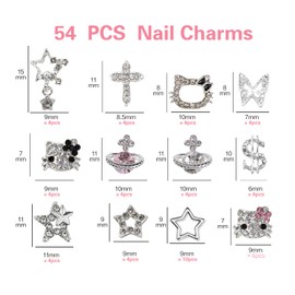 rythsans rythsans 56 pcs Bulk Set for Kitty Nails, Kawaii Bling & Cute Star Charms Nail Gems Y2K 3D Silver Star Nail Charms