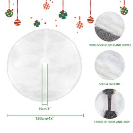 Idota Round Christmas Tree Skirt, 120 cm, White Plush Faux Fur Christmas Tree Rug, Christmas Tree Blanket Underlay for Christmas Tree Decoration, Floor Decoration
