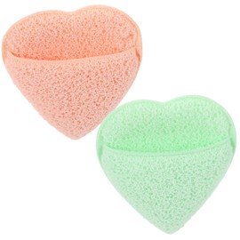 Gatuida 2pcs Reusable Facial Scrubber Sponges Soft Ergonomic Face Cleansing Pads for Makeup Removal and Deep Pore Cleansing Cute Heart Design Orange Green