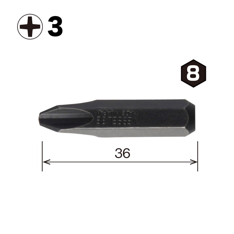VESSEL Impact Driver Bit Plus 3 x 36 C513036