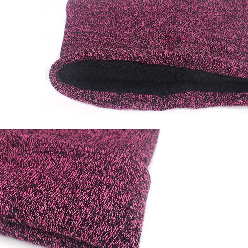 3Pcs Winter Knitted Hat Scarf Gloves Set Fleece Lined Warm