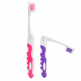 2Pcs Folding Travel Toothbrushes, Portable Mini Soft-Bristle (Pink&Purple)