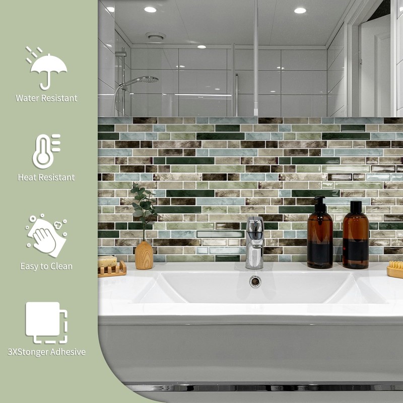 10 Sheet Thick Peel and Stick Kitchen Backsplash Tiles,3D Waterproof