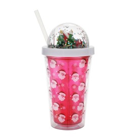 Bioworld Christmas Snow Globe 16oz Double Wall Water Bottle with Straw