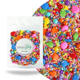 Rainbow Birthday Sprinkles Mix| Made In USA By Sprinkle Pop| Iridescent Rainbow Sprinkles with Edible Royal Icing Balloons| Decorating Sprinkles For Girl Boy Birthday Cakes Cookie Cupcakes Donuts, 2oz