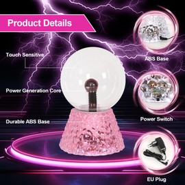 Comely Plasma Ball, 5 Inches, Red Plasma Lamp with Crystal Base, Touch Control, 12 V EU Plug, Plasma Lamp, Perfect for Living Room, Bedroom and Party Decoration