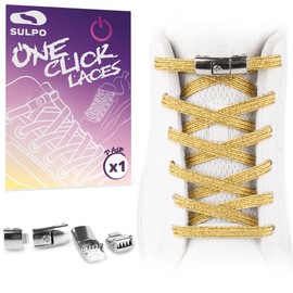 SULPO Flat Shoelaces without Tying - One Click - Colourful Quick Release - Elastic Shoe Laces - Rubber - Shoelaces - Laces for Children and Adults, gold