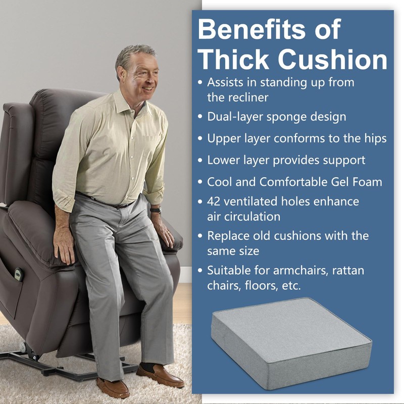 Shinnwa Gel Memory Foam Recliner Cushion for Elderly, Extra Large