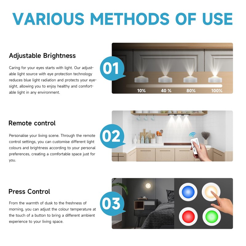 LED Puck Lights with Remote Control, 16 Color Changeable Under