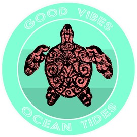 Athena Brands Tribal Turtle Good Vibes & Ocean Tides - Car Truck Window Bumper Sticker Decal - Sea Grass Green