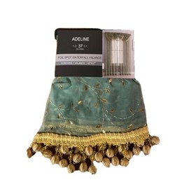 Adeline Sheer Valance with Metallic Foil Accent and Beaded Trim (Sage Green/Gold)