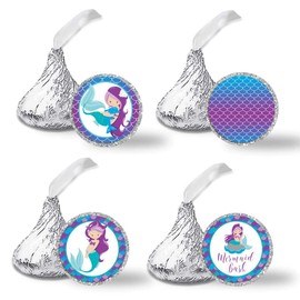 Magical Mermaid Birthday Bash Party Kiss Sticker Labels, 300 Party Circle Sticker Sized 0.75” for Chocolate Drop Kisses by AmandaCreation, Great for Party Favors, Envelope Seals & Goodie Bags