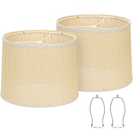 Woven Lampshades Set of 2, Medium Drum Lampshades 11.6" Top x 12.6" Bottom x 9.8" High, Seaside village Farmhouse Lampshades (Spider Fitter), Beside Light Hanging Lamp Cover, Easy Assembly Required