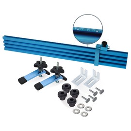 POWERTEC Drill Press Fence Set w/T Slot 24", Hardware Kit for T-Slot Drill Press Table Tops, Laser Etched Scale, Reversible, T Track Hold Down Adjustable Clamps, Flip Stops, Mounting Brackets - 71633