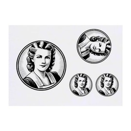 4 x 'Vintage Style Woman Portrait' Temporary Tattoos - Water Resistant, Skin-Safe, Non-Toxic Transfers, Mixed Sizes (TO00070370)
