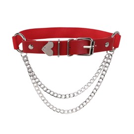 alisikee Adjustable Leather Leg Garter with Chains, Elastic Punk Rock Thigh Garter for Women and Girls, Red